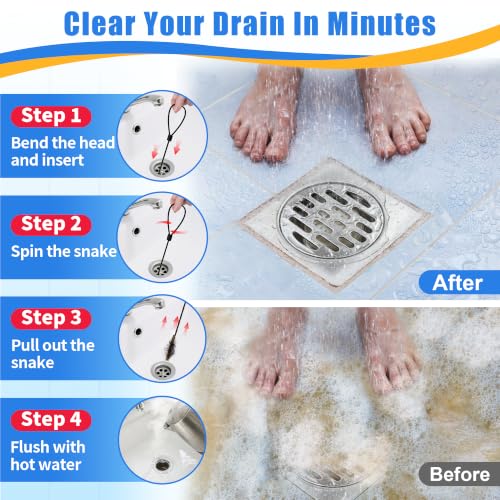 30 Inches Drain Snake Hair Drain Clog Remover, Upgraded Anti-break Metal Sink Snake with Nylon Layer, Plumbing Snake Drain Cleaner Tool for Shower Drain, Bathroom Clogs, Kitchen Sink (5 Pack)