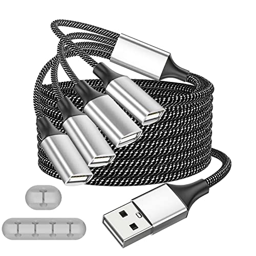 Fidioto 6.6ft USB Extension Cable Splitter, USBA 1 Male to 4 Female USB Splitters, USBA Y Cable Support Charging and Data Transfer for Printer/Keyboard/Flash Drive/PlayStation/Laptop/LED Etc - style: 1 in 4 out-6.6ft