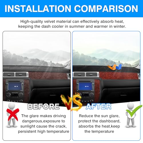 Autorder Dashboard Cover Mat for 2007-2014 Chevrolet Tahoe Suburban/GMC Yukon XL&2007-2013 Chevy Avalanche Silverado 1500 2500 3500 LTZ/GMC Sierra SLT Denali Accessories Upgrade Velvet Dash Cover - size: Black 07-13 Silverado 1 Glove Box(B)