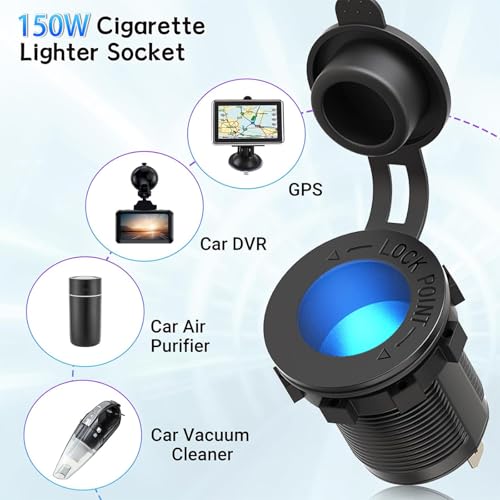 Upgraded 78W 3 Port 12V 24V USB Outlet Cigarette Lighter Socket Panel, Dual 30W PD and QC3.0 Multi Port Cylinder Charger with Button Switch and 150W Lighted Socket 2 in 1 DIY Kit for Car Boat RV, etc.