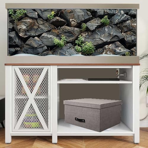 Stone Aquarium Background, Underwater Rock Plant Fish Tank Background Rocky Terrarium Background Black, Polyester Background with 6 EVA Double-Sided Tapes 48x24 inches/120x60 - color: Rock, size: 48"L x 24"W