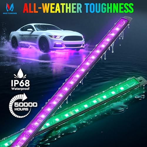 MICTUNING U8 RGB Underglow LED Light Bar, Dual Remote Control, Multicolor Underbody Light Strip with Aluminum Housing, Car SUV Exterior Neon Accent IP68 Waterproof, 8pcs - size: RGB & 2 Remote