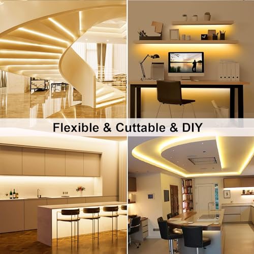 Water-Resistance IP65, 12V Waterproof Flexible LED Strip Light, 16.4ft/5m Cuttable LED Light Strips, 300 Units 3528 LEDs Lighting String, LED Tape(Warm White), Power Adapter not Included - color: 1*16.4ft 3528 Warm White