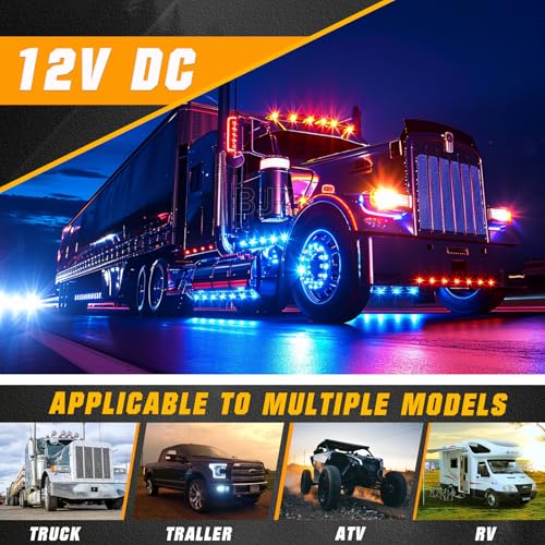 BJZ 3.8" Strobe+Steady Marker Lights Strip Dual Function Blue Trailer LED Side Clearance Tail Bumper Griller Flash Lights 12V Running Warning Waterproof Light for Trailer Truck Van RV ATV Bus, 10Pcs - color: Blue, 10Pcs