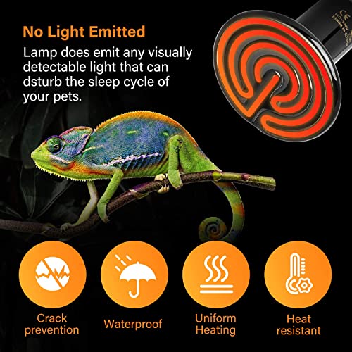 Simple Deluxe 25W Ceramic Heat Lamp, Reptile Heat Bulb Emitter, No Light Emitting Brooder Coop Heater for Amphibian Pet & Incubating Chicken, Black, 4 Pack - size: 25 Watts (Pack of 2)