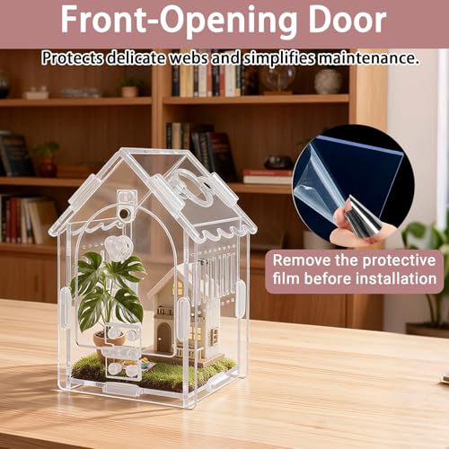 Acrylic Jumping Spider Enclosure 3.15"x3.15"x5.6" – Magnetic Front Opening Terrarium for Tarantulas, Mantis & Small Reptiles | Escape-Proof Habitat with Ventilation & No-Tool Assembly - size: 3.15 x 3.15 x 5.6 inches
