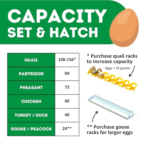 Incubators for Hatching Eggs – 60 Egg Incubator Setter & Hatcher with Automatic Turner & Digital Humidity Control Cabinet, Compact Chicken Incubator & Quail Egg Incubator by Hatching Time - size: 60 Eggs, style: Egg Incubator and Hatcher