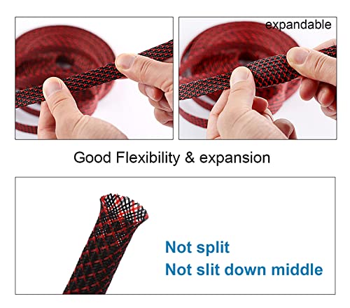 100ft - 1/2 inch PET Expandable Braided Sleeving – BlackRed – Alex Tech Braided Cable Sleeve - color: Blackred, size: 1/2"-100ft