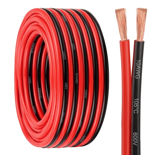 10 Gauge Wire 2 Conductors Copper Wire, 10 AWG Battery Cable Oxygen Free Copper Wire for Solar Panel, Automotive, Trailer, RV and Speaker (10 Gauge 10FT) - size: 10 FT, style: 10 AWG
