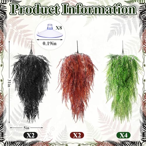Suncalla Reptile Plants Terrarium Hanging Plants Vines Boston Climbing Terrarium Plant with Suction Cup for Bearded Dragons Lizards Crested Gecko Snake Crab Tank(Vivid Series,3 Colors) - style: Vivid Series