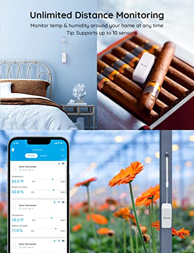 Govee WiFi Hygrometer Thermometer Sensor 3 Pack, Indoor Wireless Smart Temperature Humidity Monitor with Remote App Notification Alert, 2 Years Data Storage Export, for Home, Greenhouse - style: BT Gateway + 3 Sensors