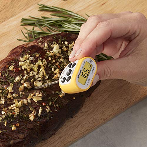 Taylor Compact Waterproof Digital Food Thermometer, 4.5 Inch Stem Length with an FDA Recommended 1.5mm Stepdown Probe Diameter and Amber Backlit LCD, HOLD, Min/Max; NSF, Yellow - color: Yellow