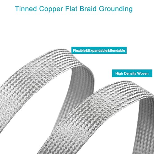Tinned Copper Braided Cable Shielding Sleeve Metal Wire Loom Sheathing EMI RFI ESD Protector Grounding Mesh Flat Tubular Expandable 3/4" W(0.48" ID)-24FT - size: 3/4"W(0.48"ID)-24FT