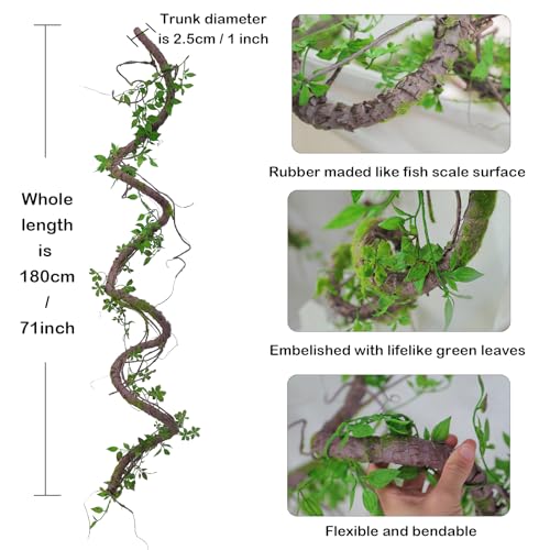 71 Inch Bendable Artificial Tree Vines Twine Branches Moss Greenery Plants Reptile Climbing Garland Twigs for Outdoor Camping Garden Wall Pipes Hanging Halloween Christmas Yules Decoration