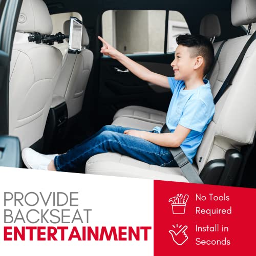 Macally Tablet Holder for Car Headrest - Adjustable iPad Headrest Mount for Car - Super Secure Car iPad Holder Backseat Kids - Fits All 4.7-12.9" Back Seat Devices (iPad Pro/Air/Mini, Nintendo Switch) - color: Silver