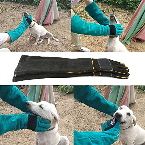 AOWPFVV Long Sleeve Thick Leather Animal Handling Glove Anti Scratch Protective Gloves for Training Dog Cat Bird Snake Parrot Lizard Wild Animals Reptiles,Bite Resistant Gloves(Large,23.6in) - color: Black Size Large 23.6in