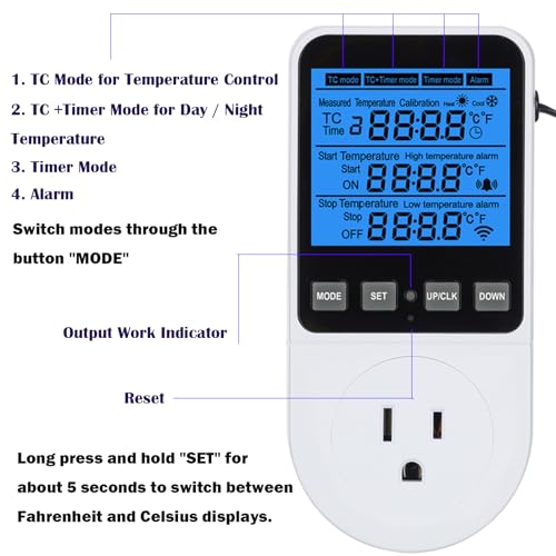 Digital Day Night Thermostat Outlet Plug with Timer, Heating Cooling Multi Period Temperature Controller, LCD Screen Outlet Socket for Reptile Incubator Greenhouse Brewing Refrigerator 110V - color: Upgraded