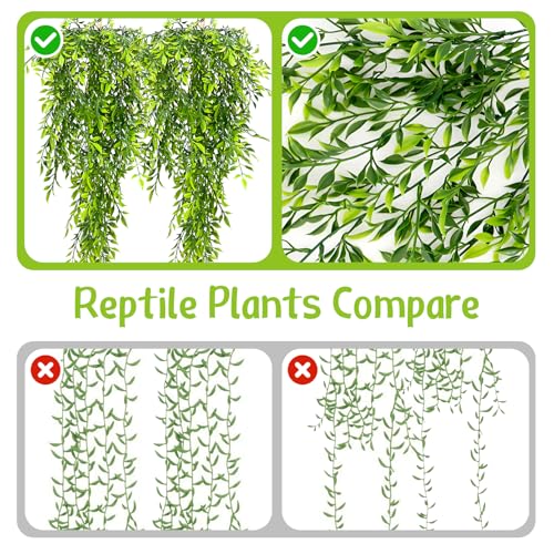 Hamiledyi 5 Pcs Reptile Plants Terrarium Hanging Fake Plant Leaves and Tank Habitat Decorations 2 PCS Terrarium Hanging Plants for Lizard, Snake, Bearded Dragon, Leopard Gecko