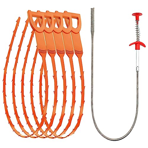 SDTC Tech 6-Pack 24 Inch Snake Drain Cleaner and 20 Inch Hair Clog Remover Flexible Spring Pipeline Claw Hook Retriever for Sewer Toilet Kitchen Sink Bathroom Tub - color: 5pcs 20inch+ 1pcs 24inch