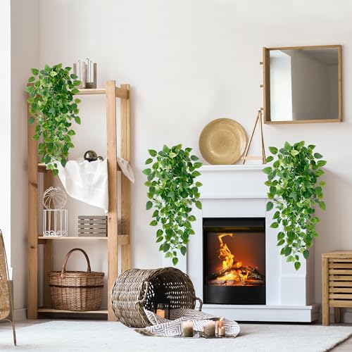 Sggvecsy Fake Hanging Plants 4 Pcs Artificial Hanging Plants Fake Ivy Vine Faux Pothos Vines Artificial Ivy Leaves Greenery Plant for Room Patio Home Indoor Outdoor Shelf Wall Garden Decor(No Baskets) - size: 4pcs