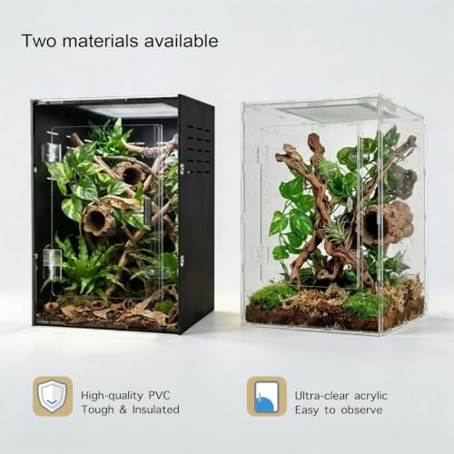 12" x 12" x 18" Reptile Enclosure, Black PVC Terrarium with Front Opening Doors, Screen Top Ventilation, Secure Lock for Arboreal Reptiles - color: Black