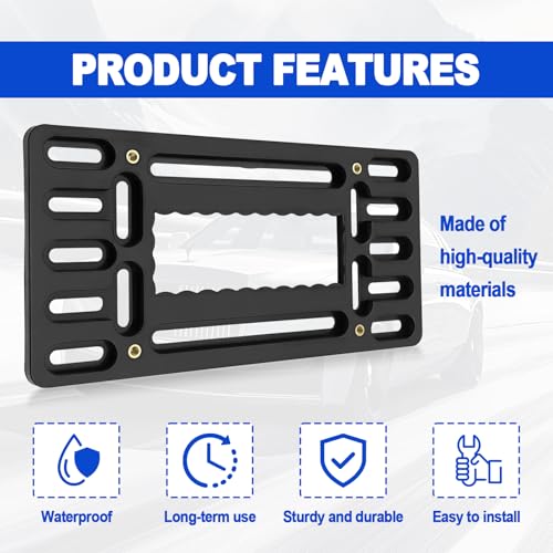 Front License Plate Mounting Kit, No Drill Front Plate Mount, Universal Car Tag Adapter with Anti Theft Stainless Steel Screw Bolt Caps