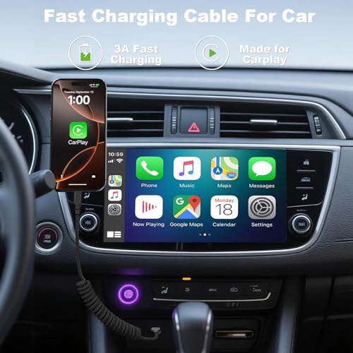 Coiled USB A to USB C Car Charger Cable, 2-Pack 3Ft Braided, Black - color: Black