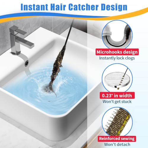 30 Inches Drain Snake Hair Drain Clog Remover, Upgraded Anti-break Metal Sink Snake with Nylon Layer, Plumbing Snake Drain Cleaner Tool for Shower Drain, Bathroom Clogs, Kitchen Sink (5 Pack)