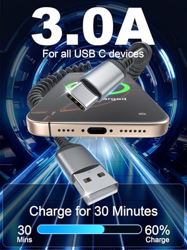 USB A to USB C Cable Coiled 3FT, 2 Pack USB to USBC Carplay Cable - style: USB-A