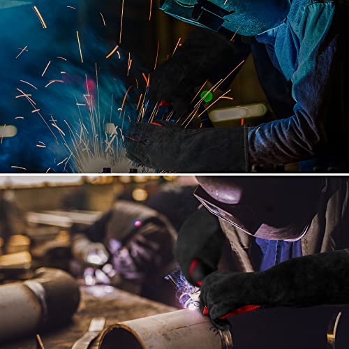 AOWPFVV 16 Inches Leather Welding Gloves Fire Resistant,Animal Handling Gloves Bite Proof for Cat Dog Snake - Large - color: Black Red Size Large 16in