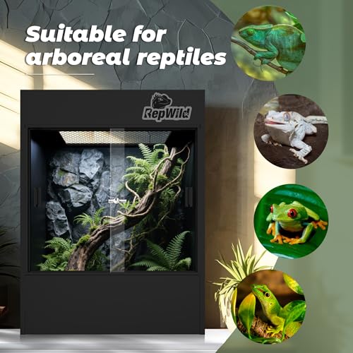 33 Gallon PVC Tall Reptile Tank/Terrarium, RepWild 18" x 18" x 24" Arboreal Reptile Habitat Enclosure with Sliding Door & Heavy-Duty Screen for Amphibians, Crested Gecko Lizard Chameleon - size: 18"W x 18"D x 24"H