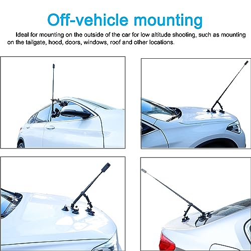 PellKing Suction Car Mount for Insta360 x5,x4, x3, x2, x,One RS,R Compatible with GoPro Max DJI OSMO 360 Camera 5 in 1 Suction Mount Kit for Action Cameras (Includes 44.9-inch Selfie Stick)