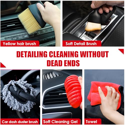 17PCS Car Cleaning Kit, Car Interior Detailing Kit with Red High Power Handheld Vacuum, Detailing Brush Set, Windshield Cleaner, Cleaning Gel, Complete Auto Accessories for Women - color: Red