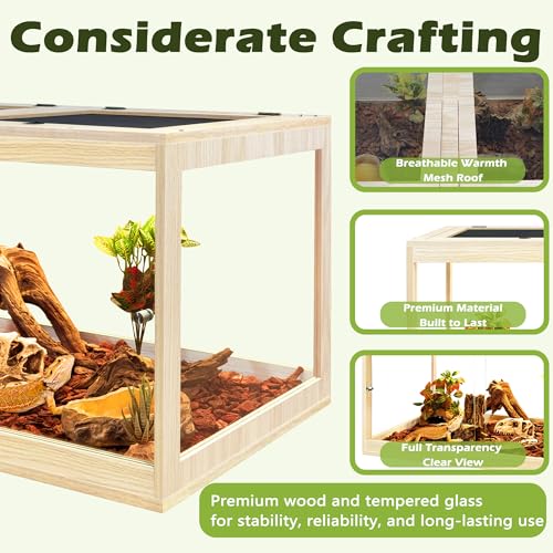 PROLEE Reptile Tank, 35 Gallon Beard Dragon Tank, Tempered Glass Reptile Encloure and Snake Tank with Locking Design for Lizard,Gecko,Chameleon (32"X15.5"X15.5",Oak) - color: Oak, size: 35 Gallon (32x15.5x15.5 Inch)