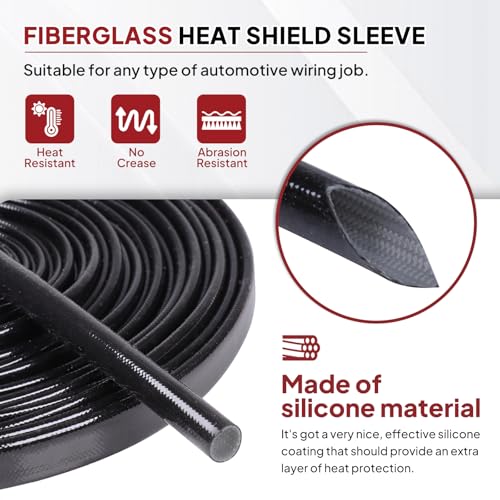 Silicone Fiberglass Sleeve Heat Shield Wire Protective High Temperature Electrical Insulation Self-extinguishing Black (9/16"-9ft) - style: 9/16"-9ft