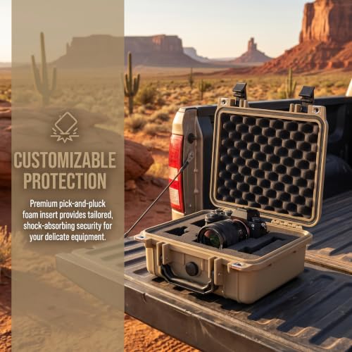 MEIJIA Portable All Weather IP67 Waterproof Protective Case,Hard Camera Case,Dry Case with Customizable Foam,Fit Use Of Drones,Camera,Equipments,10.62 x9.68x4.87inches - color: Desert Tan