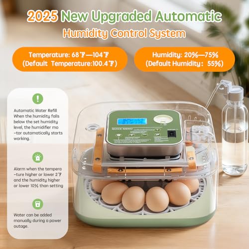 Incubator for Hatching Eggs Automatic Humidity and Temperature Control 12 Eggs Incubator, Digital Display Auto Turner 360° View Egg Candler for Chicken, Duck and Quail Bird Eggs
