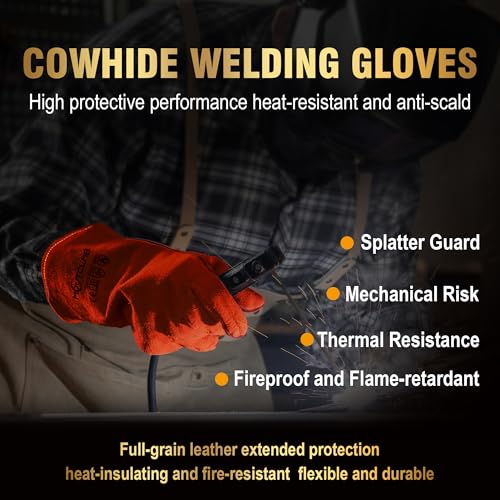 Long Welding Gloves 23.6 Inches 932℉,Heat/Fire Resistant Leather For Mig, Tig, Stick, Forge, BBQ, Grill, Fireplace - color: 14in Red