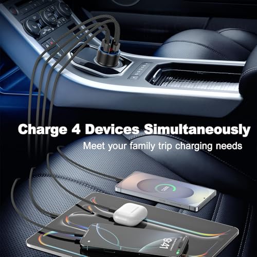 4-Port USB C Car Charger Fast Charging,2Pack 65W Car Phone Charger Adapter - color: Black