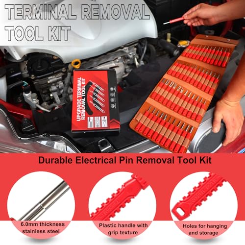 48 Pcs Terminal Removal Tools with Leather Case, Depinning Tool Kit - color: Red