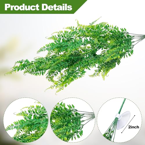 CousDUoBe 10 Pcs Reptile Plants Decorations,Terrarium Hanging Plants Vines Artificial Leaves Habitat Decorations with Suction Cup for Bearded Dragon Hermit Crab Lizard Snake Geckos Chameleon
