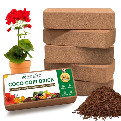 ZeeDix 6 Pcs Coco Coir Brick for Plants, 100% Organic Coconut Coir Bricks with Low EC and pH Balance, Compressed Coconut Husk Bricks for Gardening, Planting, Organic Potting Soil, High Water Retention - size: 6pcs