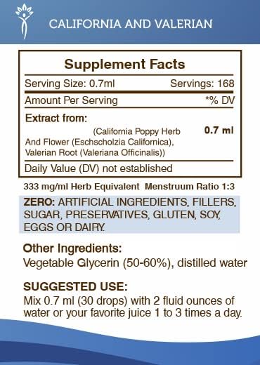 Secrets of the Tribe California and Valerian Tincture Alcohol-Free Extract, Herbs (California Poppy Herb and Flower, Valerian Root) 4 OZ