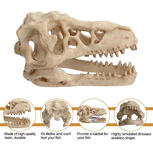 Fish Tank Decorations Dinosaur Skull Decor Resin Aquarium Decoration Accessories for Small Betta Fish, Hermit Crab Hideout Caves, Reptile House Ornament