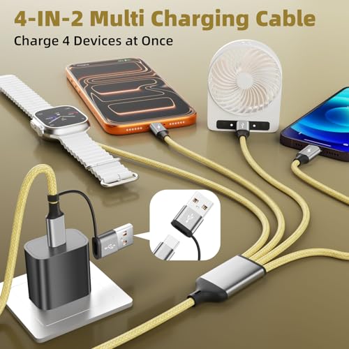 4 in 2 Multi Charging Cable for iWatch Charger, 2Pack 5FT Travel Essentials - color: Yellow, size: 2Pack 5FT