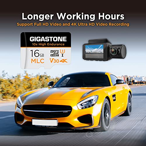 [10x High Endurance] GIGASTONE Industrial 16GB MLC Micro SD Card 10-Pack, 4K Video Recording, Security Cam, Dash Cam, Surveillance Compatible 95MB/s, U3 C10, with Adapter [5-Yrs Free Data Recovery] - color: 16GB High Endurance 10-Pack