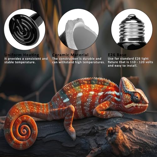 DOMICA 100W 2Pack Reptile Heat Bulb, Beared Dragon Ceramic Heat Emitter, E26 No Light Emitting Heating Light Bulbs for Turtle, Lizard, Snake, Amphibians, Pet Brooder Coop Chicken (100W-Medium Tank) - color: 100w-medium Tank
