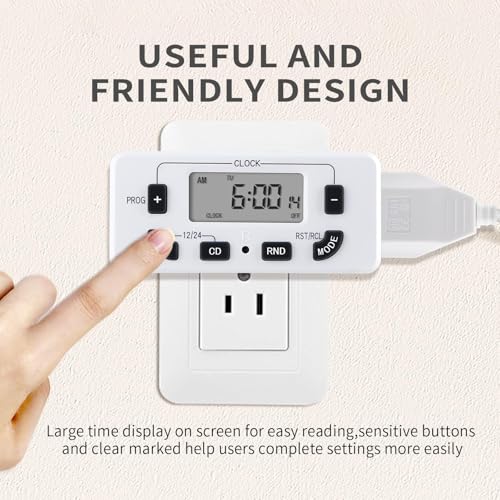 7 Day Programmable Digital Timer Outlet, Indoor Timer with Single Plug-in, Digital Light Timers for Lamp, Fan, Aquarium, 15A 1/2HP, 1 Pack - size: 1 PACK