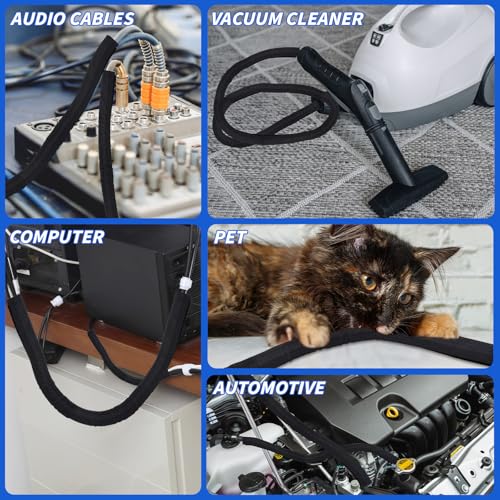 15ft - 1/4in Split Braided Sleeve Cable Management, Self-Wrapping - size: 1/4inx15ft