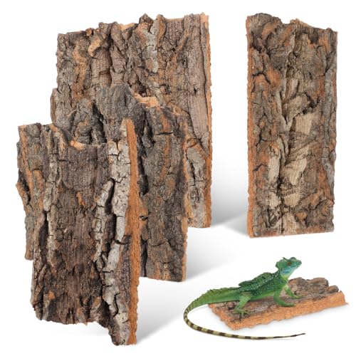 DOITOOL 4Pcs Natural Climbing Bark Reptile Hide Terrarium Decor for Small Pets Aquarium Wood Background 5.11X1.49X0.39In